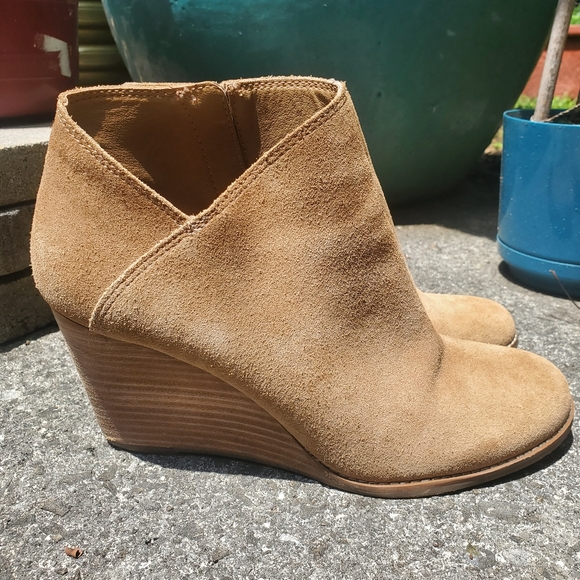 Lucky Brand Women's Bootie Yakeena Zip Wedge Honey Tan Oiled Suede Ankle Sz. 10 - Picture 14 of 14